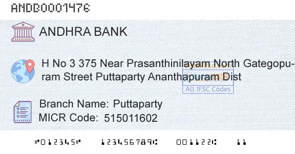 Andhra Bank PuttapartyBranch 