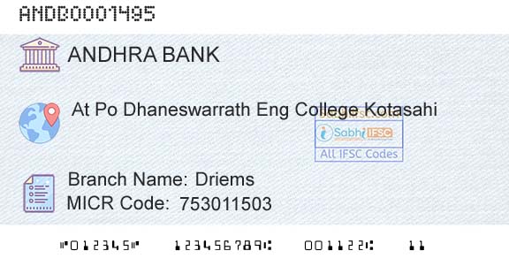 Andhra Bank DriemsBranch 