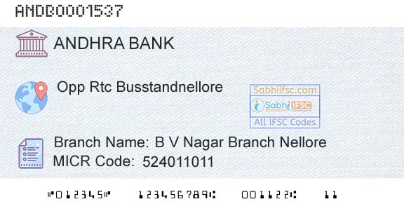 Andhra Bank B V Nagar Branch NelloreBranch 