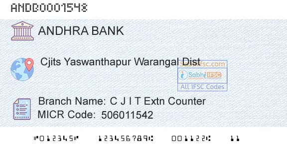 Andhra Bank C J I T Extn CounterBranch 