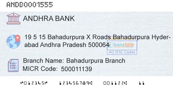 Andhra Bank Bahadurpura BranchBranch 