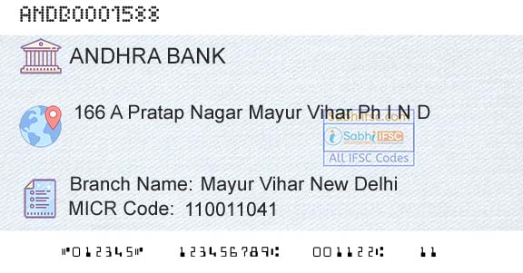 Andhra Bank Mayur Vihar New DelhiBranch 