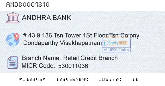 Andhra Bank Retail Credit BranchBranch 