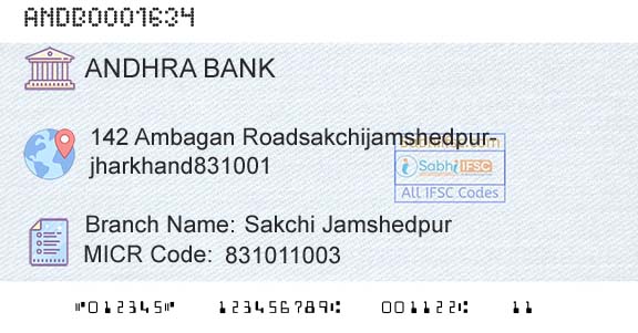 Andhra Bank Sakchi JamshedpurBranch 