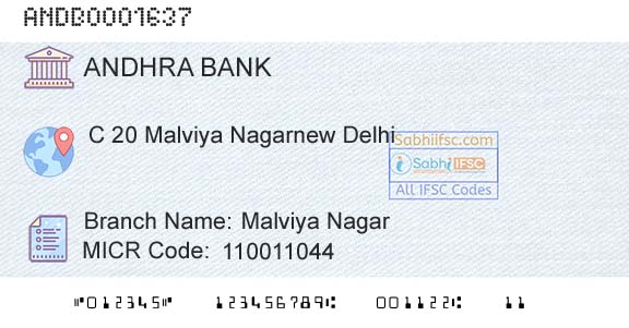 Andhra Bank Malviya NagarBranch 