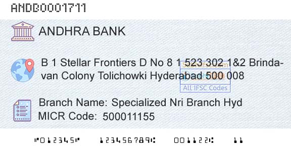 Andhra Bank Specialized Nri Branch HydBranch 