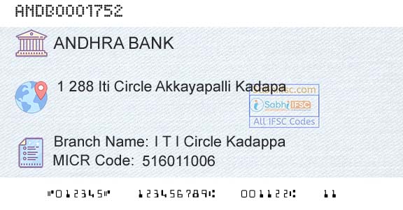 Andhra Bank I T I Circle KadappaBranch 