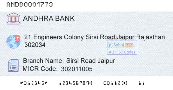 Andhra Bank Sirsi Road JaipurBranch 