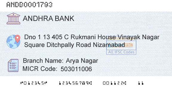 Andhra Bank Arya NagarBranch 