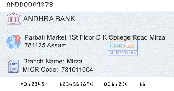Andhra Bank MirzaBranch 