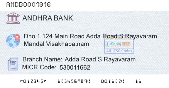 Andhra Bank Adda Road S RayavaramBranch 