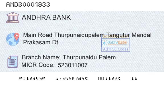 Andhra Bank Thurpunaidu PalemBranch 