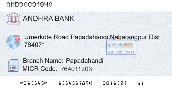 Andhra Bank PapadahandiBranch 