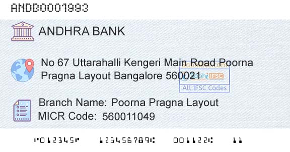 Andhra Bank Poorna Pragna LayoutBranch 