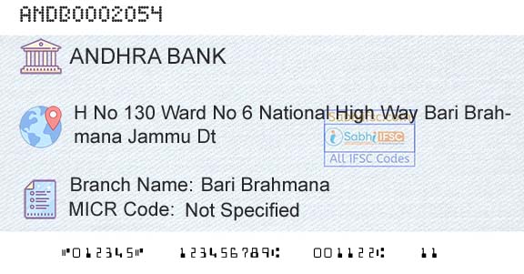 Andhra Bank Bari BrahmanaBranch 