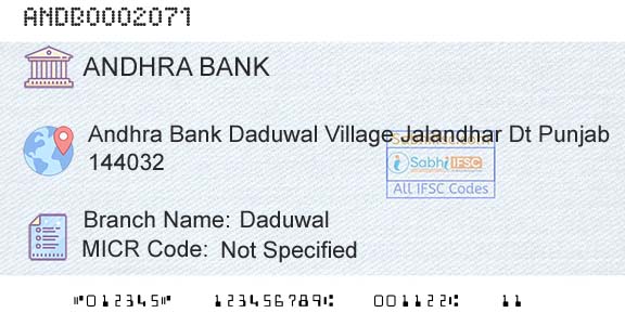 Andhra Bank DaduwalBranch 