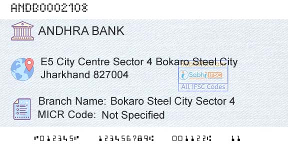 Andhra Bank Bokaro Steel City Sector 4Branch 