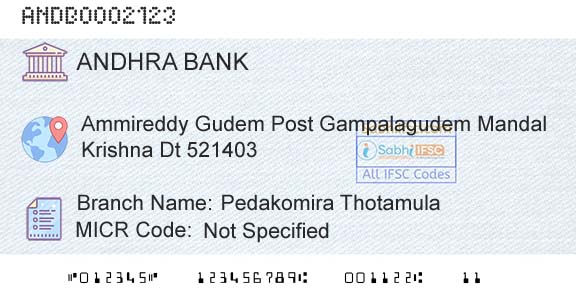 Andhra Bank Pedakomira ThotamulaBranch 