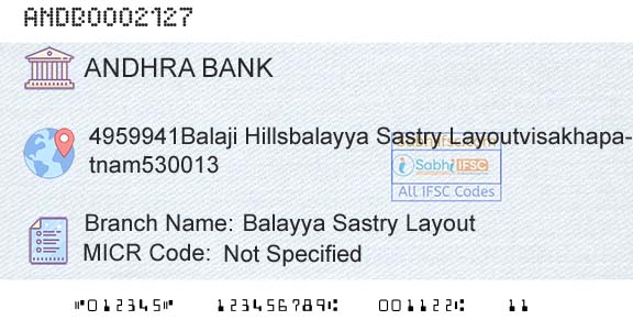 Andhra Bank Balayya Sastry LayoutBranch 