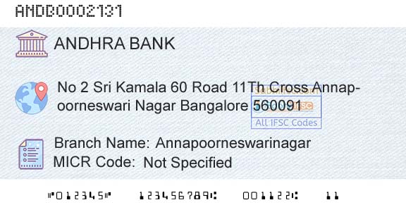 Andhra Bank AnnapoorneswarinagarBranch 