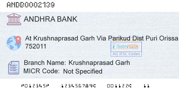 Andhra Bank Krushnaprasad GarhBranch 