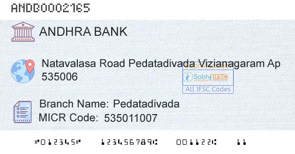 Andhra Bank PedatadivadaBranch 