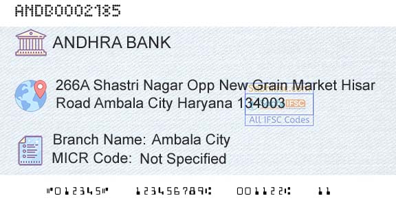 Andhra Bank Ambala CityBranch 