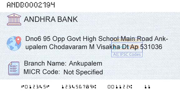 Andhra Bank AnkupalemBranch 
