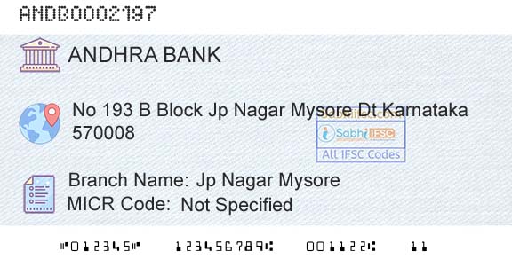 Andhra Bank Jp Nagar MysoreBranch 