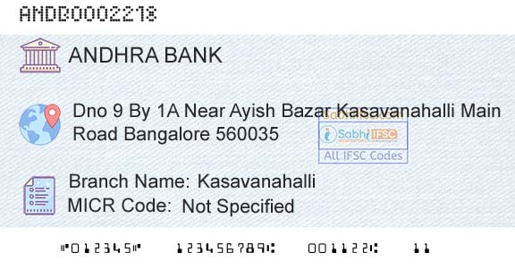 Andhra Bank KasavanahalliBranch 