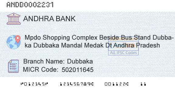 Andhra Bank DubbakaBranch 