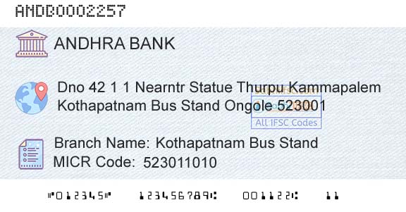 Andhra Bank Kothapatnam Bus StandBranch 