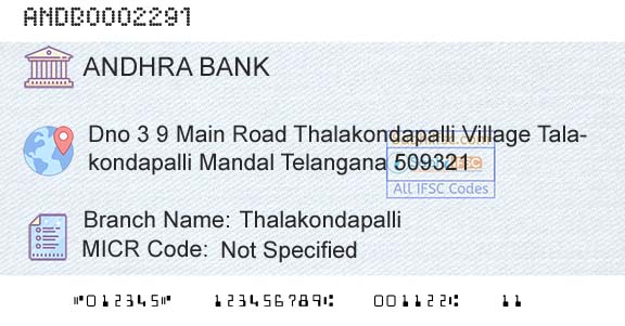 Andhra Bank ThalakondapalliBranch 