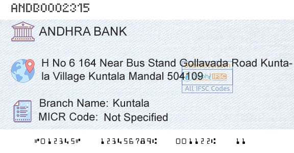 Andhra Bank KuntalaBranch 