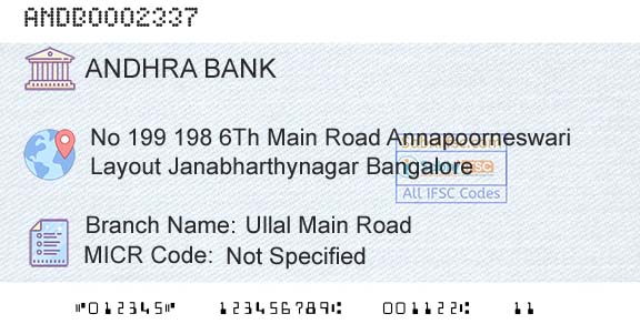 Andhra Bank Ullal Main RoadBranch 