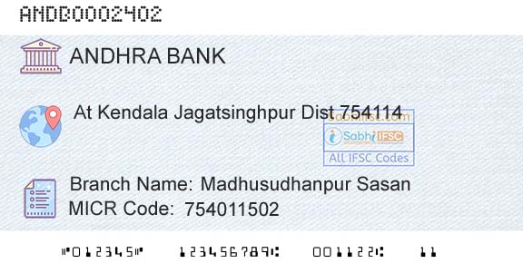 Andhra Bank Madhusudhanpur SasanBranch 