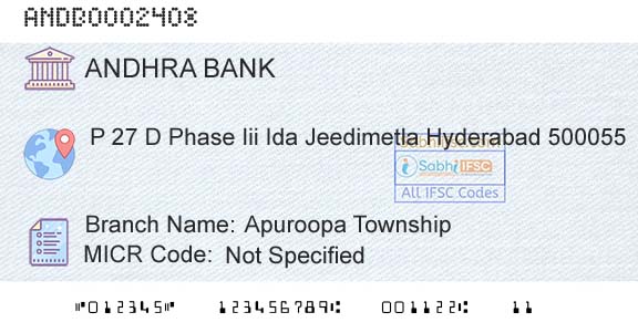 Andhra Bank Apuroopa TownshipBranch 