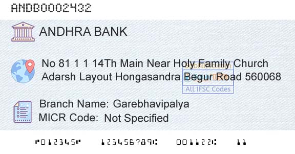 Andhra Bank GarebhavipalyaBranch 