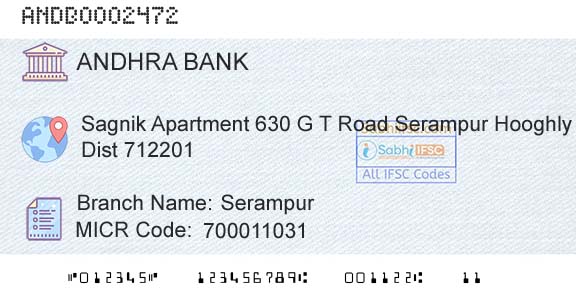 Andhra Bank SerampurBranch 