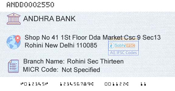Andhra Bank Rohini Sec ThirteenBranch 