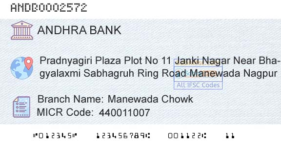 Andhra Bank Manewada ChowkBranch 