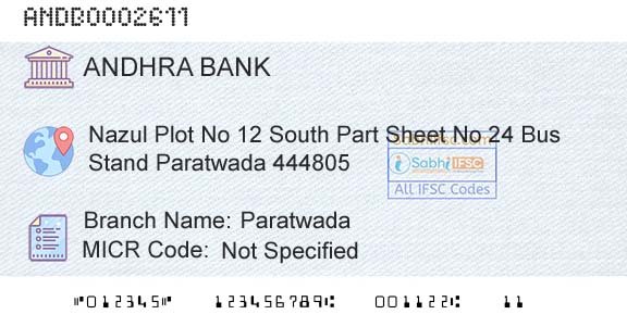 Andhra Bank ParatwadaBranch 