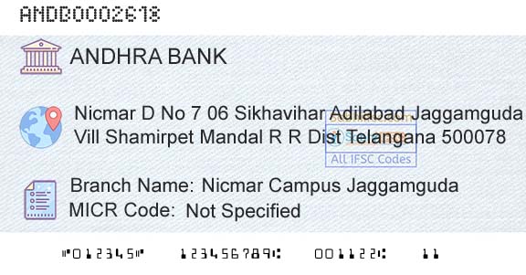 Andhra Bank Nicmar Campus JaggamgudaBranch 
