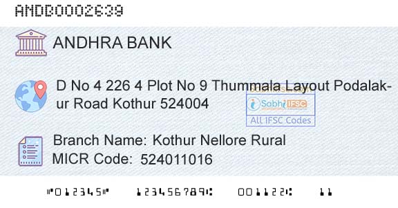 Andhra Bank Kothur Nellore RuralBranch 