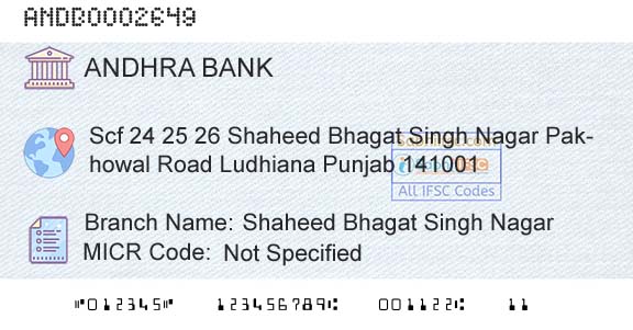 Andhra Bank Shaheed Bhagat Singh NagarBranch 