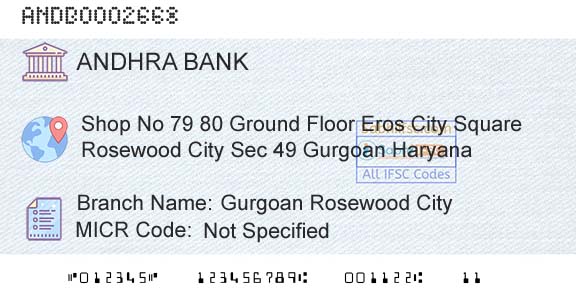 Andhra Bank Gurgoan Rosewood CityBranch 
