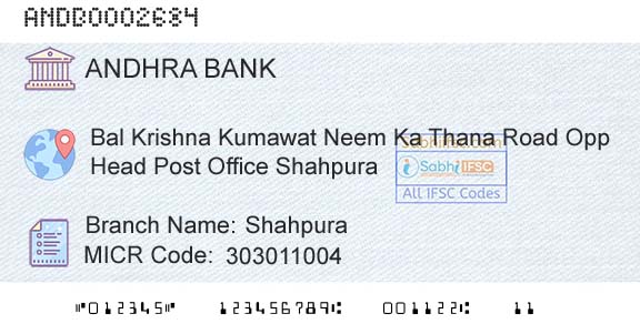 Andhra Bank ShahpuraBranch 