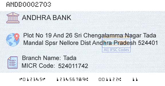 Andhra Bank TadaBranch 