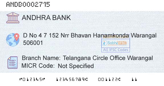 Andhra Bank Telangana Circle Office WarangalBranch 