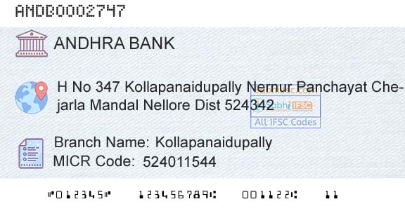 Andhra Bank KollapanaidupallyBranch 